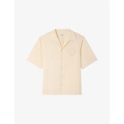 Sandro Mens Butter Cream Floral-embroidered Relaxed-fit Crochet Shirt In Neutral