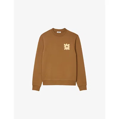 Sandro Mens Naturels Flower-patch Crewneck Cotton Sweatshirt Xs