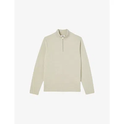 Sandro Mens Beige Half-zip Wool Jumper In Green