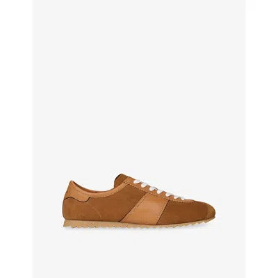 Sandro Mens  Leather And Suede Trainers In Cognac