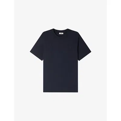 Sandro Mens  Logo-appliqué Regular-fit Cotton-jersey T-shirt In Blue