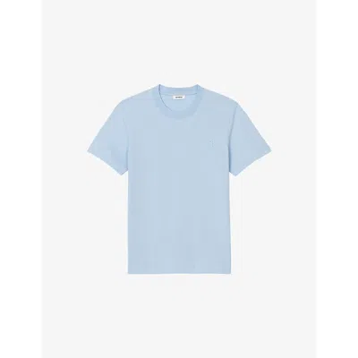 Sandro Mens Bleus Logo-embroidered Regular-fit Cotton T-shirt