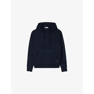 Sandro Mens Logo-patch Stretch-woven Hoody Bleus