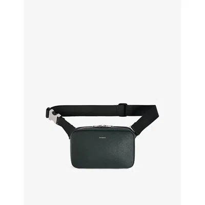 Sandro Mens  Logo-embossed Small Leather Bag In Green