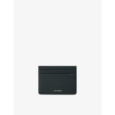 Sandro Mens  Logo-embossed Textured-leather Card Holder In Green