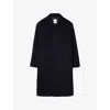 Sandro Mens Navy Blue Long Wing-collar Wool And Cashmere-blend Coat In Blue