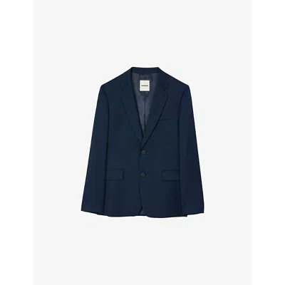 Sandro Mens Bleus Micro-weave Single-breasted Wool Suit Blazer