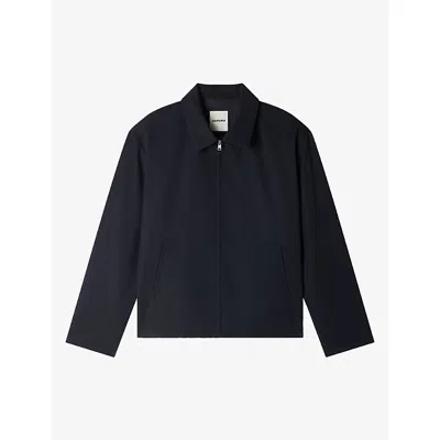 Sandro Mens  Minimalist Zip-up Wool-blend Jacket In Navy Blue