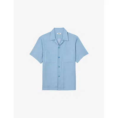 Sandro Mens Bleus Patch-pocket Short-sleeve Woven Shirt