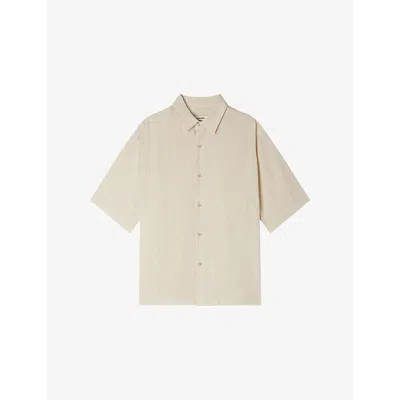 Sandro Mens  Pleated Shark-collar Woven Shirt In Multi