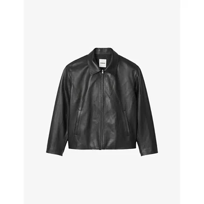 Sandro Mens  Pointed-collar Zip-up Leather Jacket In Noir / Gris