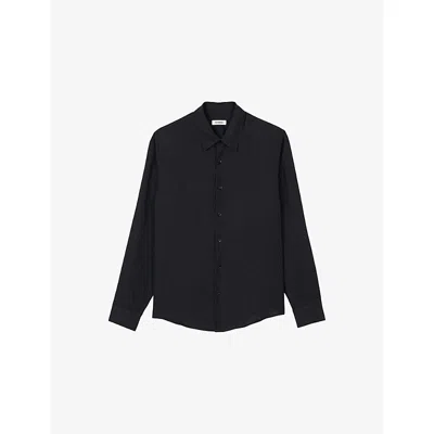 Sandro Mens Bleus Relaxed-fit Long-sleeve Linen Shirt