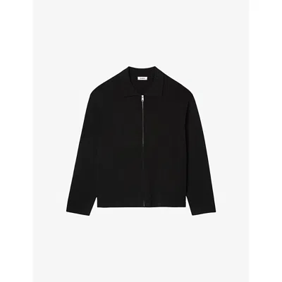 Sandro Mens Black Relaxed-fit Zip-up Knitted Cardigan