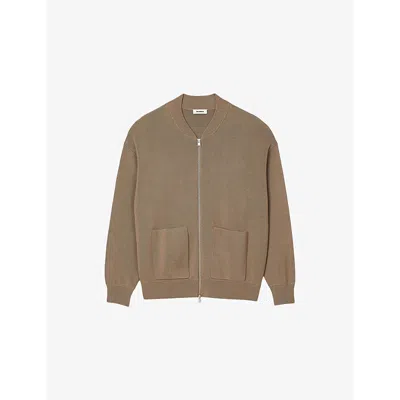 Sandro Mens  Ribbed-collar Regular-fit Cotton-blend Knitted Jacket In Naturels