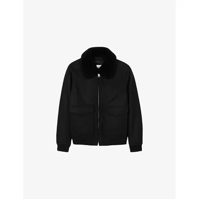 SANDRO MENS SANDRO SHEARLING-COLLAR WOOL-BLEND AVIATOR JACKET