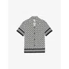 Sandro Mens  Square Cross-print Short-sleeve Satin Shirt In Noir / Gris