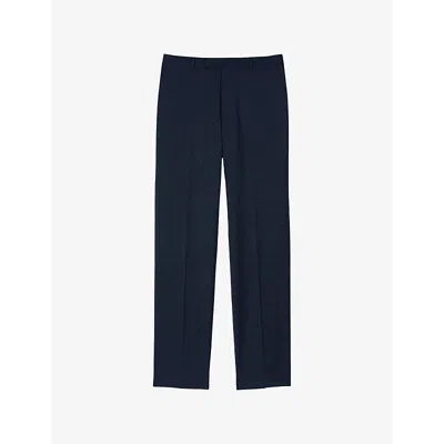 Sandro Mens Straight-leg Micro-pattern Wool Trousers Bleus