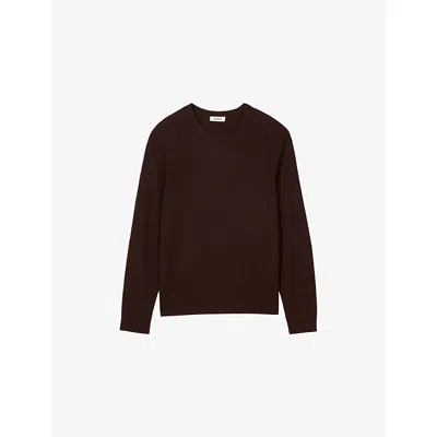 Sandro Mens Chocolate Textured Crewneck Cotton Knitted Jumper In Brown