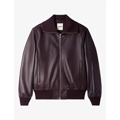 Sandro Mens  Zipped Regular-fit Leather Jacket In Chocolate