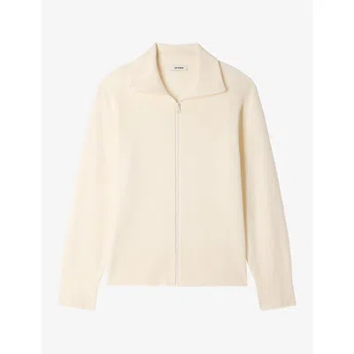 Sandro Mens  Zip-up Trucker Wool Cardigan In Neutral