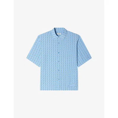 Sandro Mens Sky Blue Link-print Relaxed-fit Woven Shirt