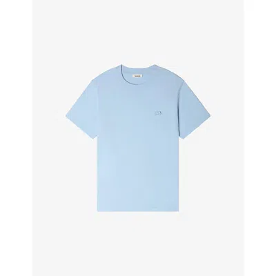 Sandro Mens Sky Blue Logo-appliqué Regular-fit Cotton-jersey T-shirt