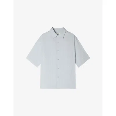 Sandro Mens Sky Blue Pleated Shark-collar Woven Shirt