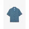 Sandro Mens Sky Blue Square Cross-print Short-sleeve Satin Shirt
