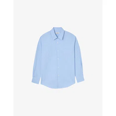 Sandro Mens Sky Blue Striped Relaxed-fit Cotton Shirt