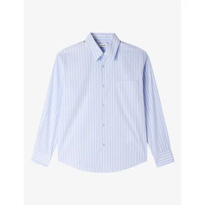 Sandro Mens Sky Blue / White Striped Long-sleeved Cotton Shirt