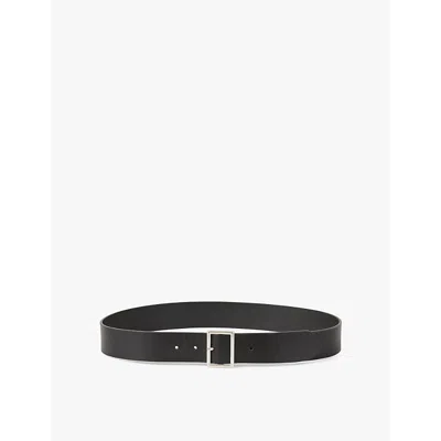 Sandro Mens Noir / Gris Square-buckle Leather Belt