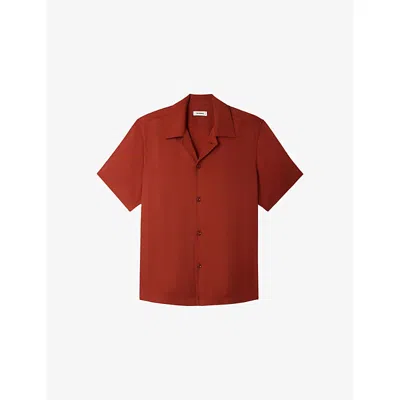 Sandro Mens Terracotta Shark-collar Relaxed-fit Woven Shirt In Brown