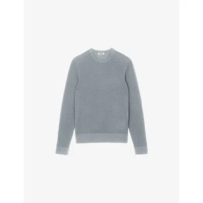 SANDRO MENS TEXTURED CREWNECK COTTON KNITTED JUMPER VERTS
