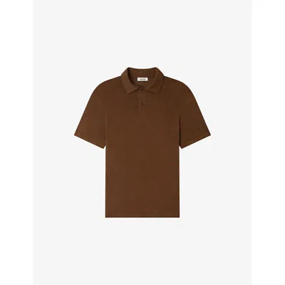 Sandro Mens Tobacco Brown Beach Marled Regular-fit Linen Polo Shirt