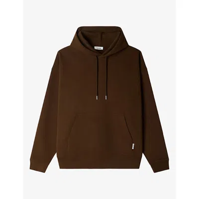 Sandro Mens Tobacco Brown Oversized Logo-tag Cotton Hoody