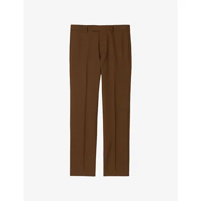 Sandro Mens Tobacco Brown Pressed-creased Classic-fit Wool Suit Trousers