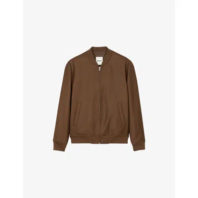 SANDRO MENS REGULAR-FIT RIBBED-COLLAR WOOL-BLEND BOMBER JACKET TOBACCO BROWN