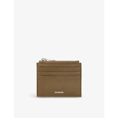 Sandro Mens Verts Logo-embossed Zipped Leather Card Holder