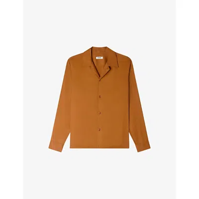 Sandro Mens Whisky Spread-collar Woven Shirt In Brown