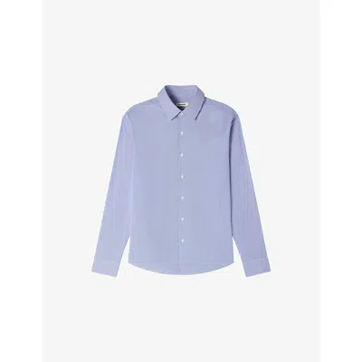 Sandro Mens White / Blue Striped Long-sleeved Cotton-blend Shirt