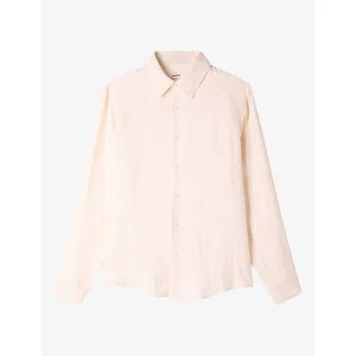 Sandro Mens White Grid-pattern Long-sleeved Woven Shirt In Pink