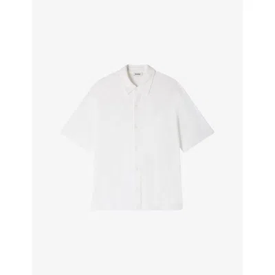 Sandro Mens  Grid-pattern Short-sleeved Cotton Shirt In White