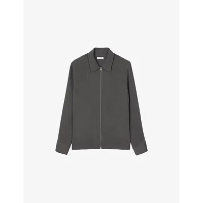 Sandro Mens  Zip-up Regular-fit Pleated Woven Shirt In Noir / Gris