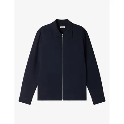 Sandro Mens Zipped Regular-fit Stretch-woven Shirt Navy Blue