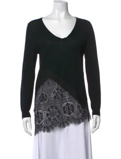 Pre-owned Sandro Merino Wool Lace Pattern Sweater In Black