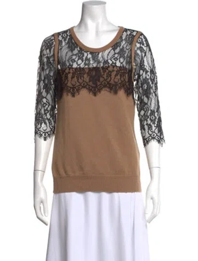 Pre-owned Sandro Merino Wool Lace Pattern Sweater In Multi