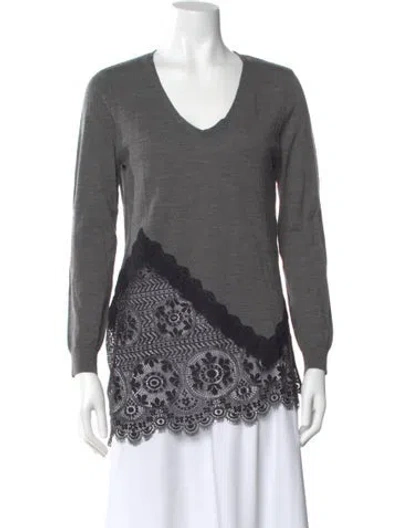 Pre-owned Sandro Merino Wool Lace Pattern Top In Gray