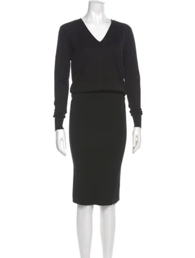 Pre-owned Sandro Merino Wool Midi Length Dress In Black