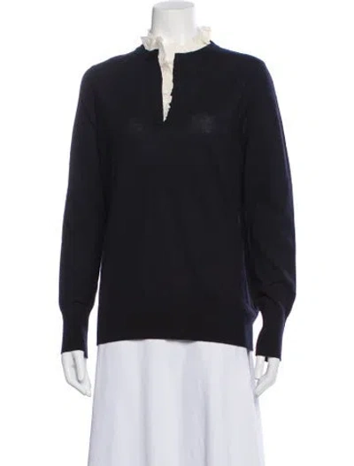 Pre-owned Sandro Merino Wool Tie Neck Sweater In Blue