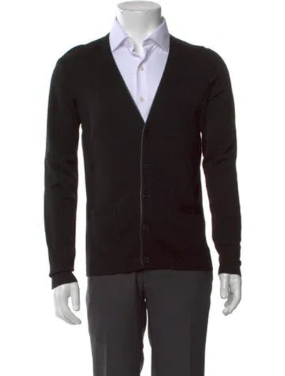 Pre-owned Sandro Merino Wool V-neck Cardigan In Black